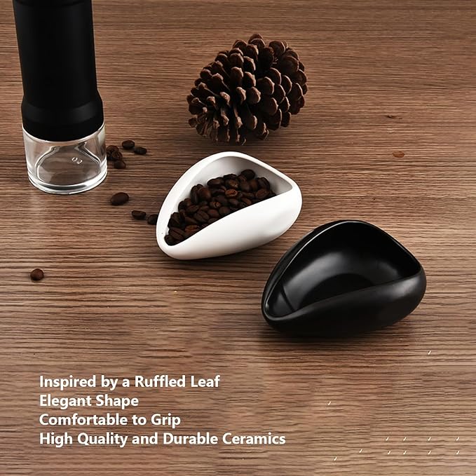 Coffee Bean Dosing Cup and RDT Spray Bottle Kit For Espresso Ceramic Ruffled Leaf Shaped Measuring Tray and Sprayer Set For Reducing Coffee Ground Static (Black)