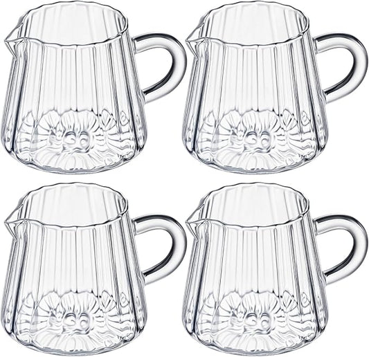LemonRoad 4 Pcs Small Creamer Pitcher Elegant Wave Shaped Creamer Pitcher for Coffee, Milk, Tea 6 oz Milk Frothing Cup Serving Jug for Kitchen