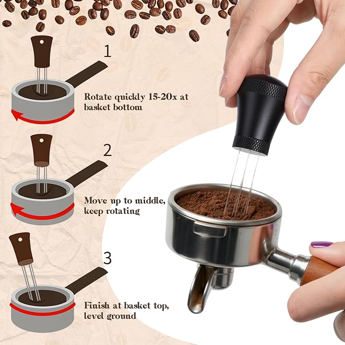 2 Pcs Coffee Stirrer Tool Wdt Espresso Distribution Tool 0.35mm 7 Needles Coffee Stirring Tamper Aluminum Alloy Espresso Machine Accessories with 14 304 Stainless Steel Needles for Barista Cafes Gift