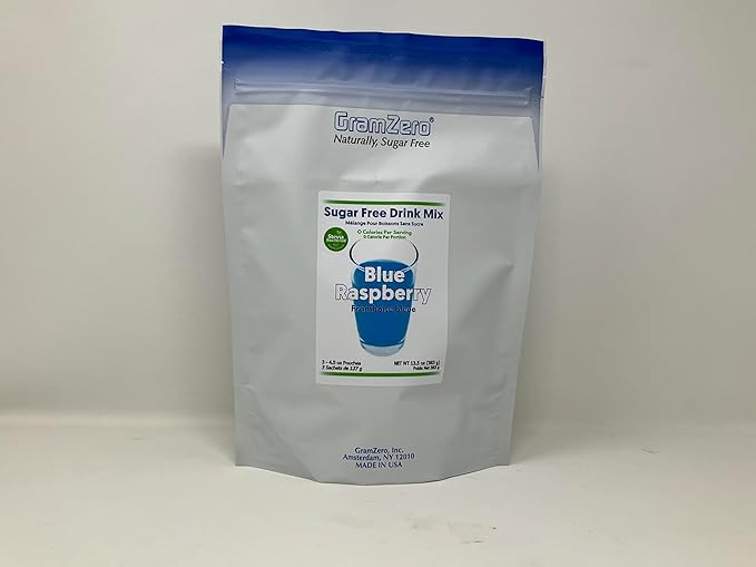 GramZero All Natural Blue Raspberry Zero Calorie Sugar Free Drink Mix, Great For Nutrition Club Loaded Tea, Stevia Sweetened
