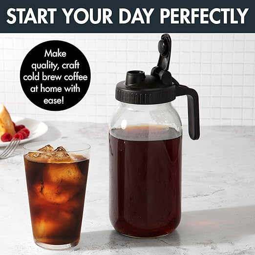 Primula Mason Jar Cold Brew Coffee Maker – 2-Quart Glass Pitcher with Stainless Filter