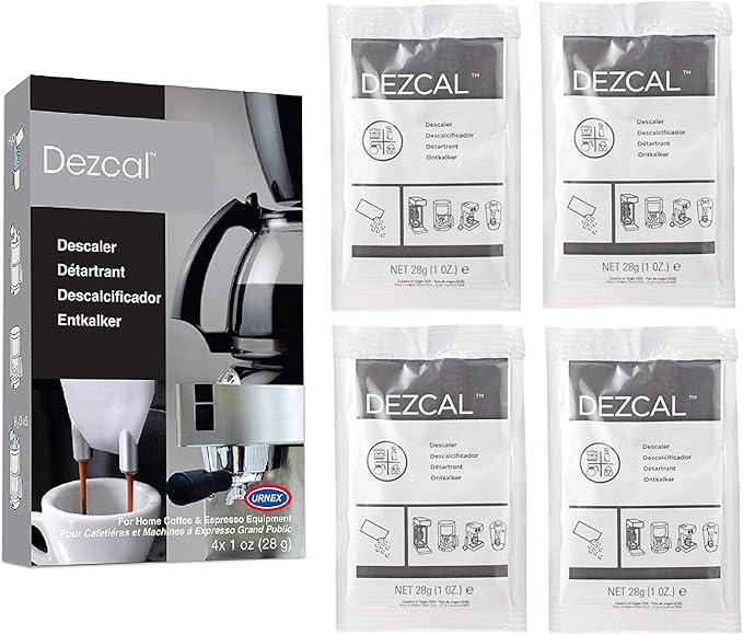 Urnex Dezcal Coffee and Espresso Descaler and Cleaner - 2 Pack - Activated Scale Remover Use with Home Coffee Brewers Espresso Machines Pod Machines Capsule Machines Kettles Garmet Steamers