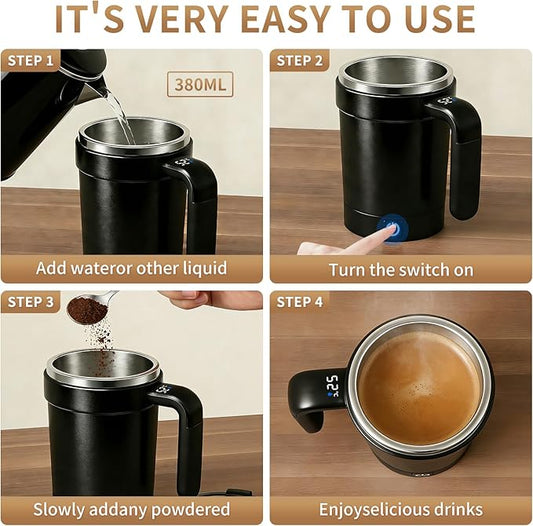 2026 Upgraded Stirring Coffee Mug,With LCD Temperature Display,Rechargeable Automatic Magnetic Stirring Coffee Mug,304 Stainless Steel,for tea/Hot Chocolate/Milk Ideal Gift for Coffee Lovers (Black)