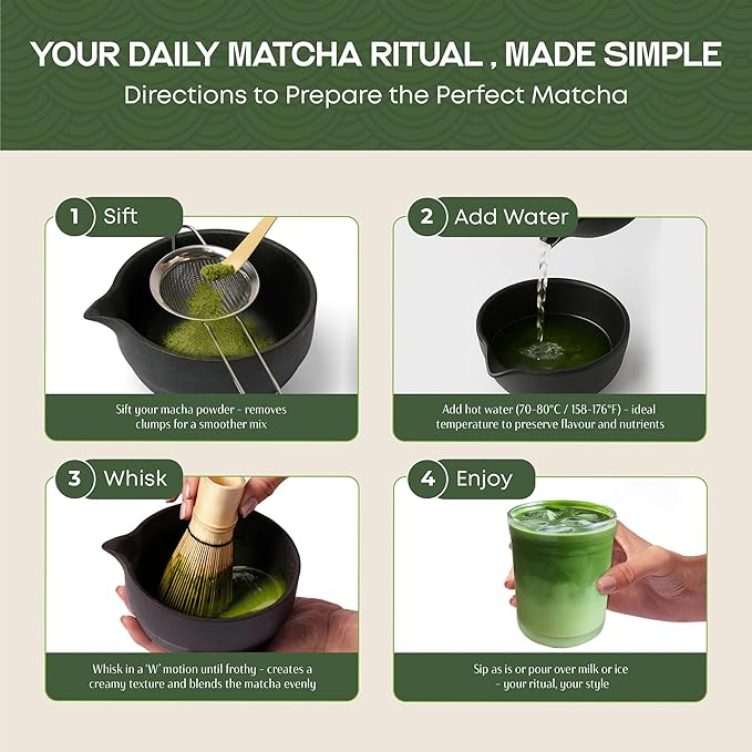 Matcha Whisk Set, 5 Pcs Matcha Set Kit Includes 15 OZ Ceramic Matcha Bowl, Bamboo Whisk, Holder, Sifter & Scoop, Tea Gift for Women Men Girl Friend, Christmas, Birthday, Halloween, Matcha Tea Ceremony