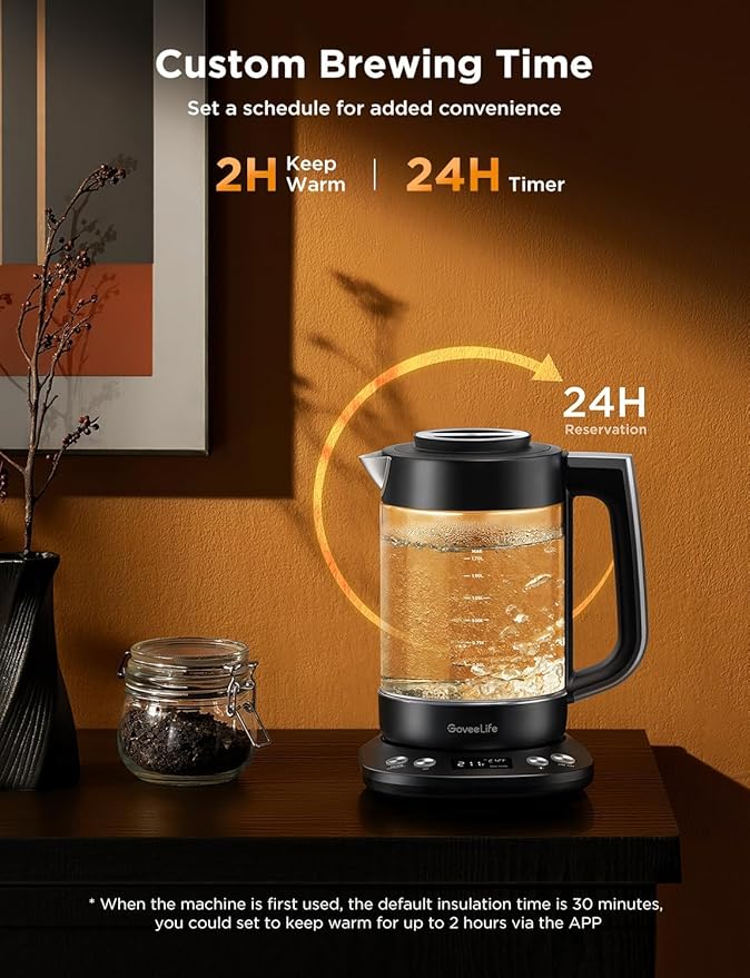 GoveeLife Smart Electric Kettle with Tea Infuser for Loose Leaf, 1.7 L Electric Tea Kettle with Brewing Program, Variable Temperature Control, 2 H Keep Warm & Auto Shut-Off, BPA Free. Black