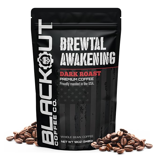 Blackout Coffee Brewtal Awakening Whole Bean Coffee – Dark Roast, High Caffeine, Bold & Strong – Freshly Roasted 12oz Bag
