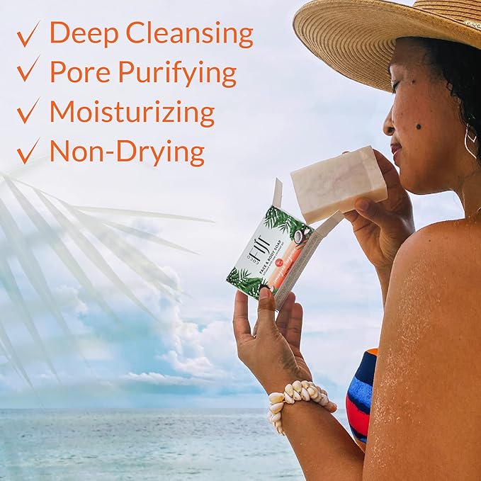 "Coco Fiji Soap Bar for Face and Body Infused With Organic Coconut Oil, Lemongrass Tangerine Essential Oil, Natural Soap for Moisturizing & Pore Purifying Skin, 7 oz, Pack Of 3 "