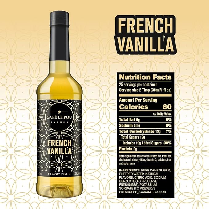 NEW Café Le Rou French Vanilla Classic Syrup - 25.4 oz, 1 Pack with 1 Gold Pump Dispensers 25.4 Fl Oz (Pack of 1)