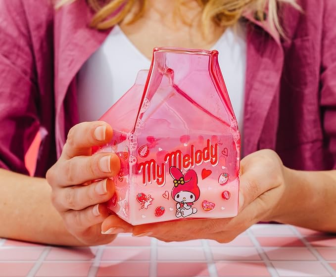 Silver Buffalo Sanrio Hello Kitty and Friends Featuring My Melody Strawberries Pink Glass Milk Cup, 11.9 Ounces