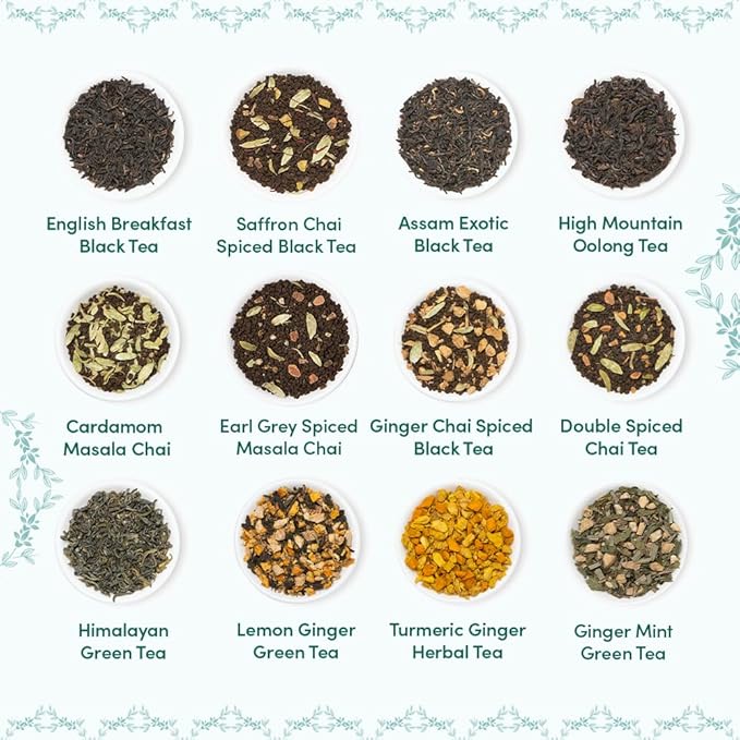 VAHDAM, Bloom - Assorted Valentines Day Tea Gift Set (12 Loose Leaf Tea) Tin Caddy Presentation Box | Gluten Free, Non GMO | Valentines Day Gifts for Him, Valentines Day Gifts for Her