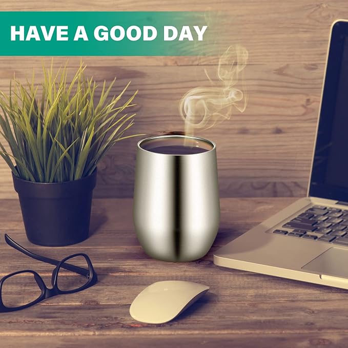 16 Pack Stainless Steel Wine Tumblers 12 oz Insulated Vacuum Wine Cup Set Double Wall Stainless Steel Stemless Mug Glasses for Coffee Soda Whiskey Outdoor Travel (Silver)