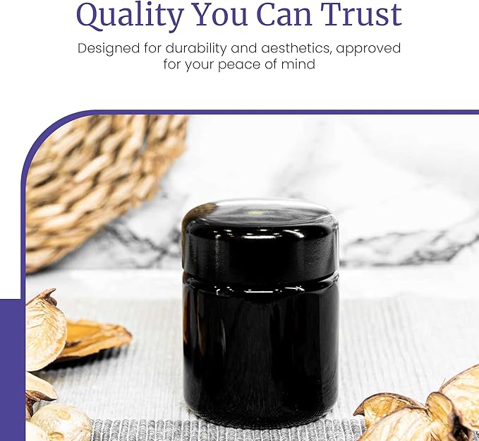 Infinity Jars Tall Screw Top Jar 50 ml (1.7 fl oz) – UV Black Glass Airtight Smell-Proof Container for Coffee, Tea, Dried Goods – Refillable Tall Jar for Long-Term Kitchen Storage Pack 10