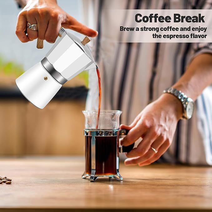 Vaolvpant 3 Cup Aluminum Moka Pot Classic Stovetop Espresso Coffee Maker 150ml 5oz Coffeemaker Percolator Mocha Express Preferred Cafe Makers for Italian and Cuban Café Brewing White