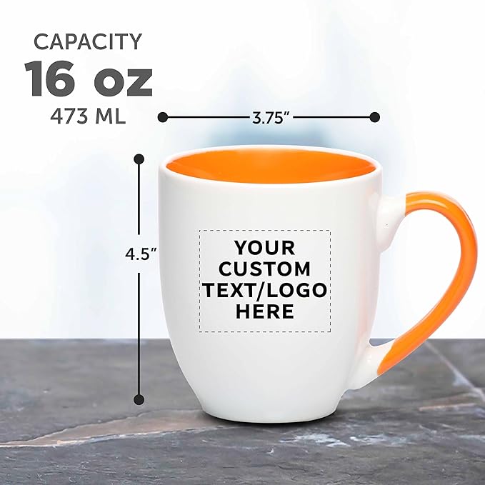Custom Bistro Style Large Coffee Mugs 16 oz. Set of 10/50/100, Personalized Bulk Pack - Perfect for Coffee, Tea, Espresso, Hot Cocoa, Other Beverages - Orange