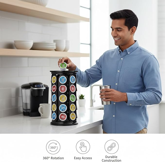 Holder Organizer for 40 Capsules,Rotary Carousel Storage Rack with Detachable Base,Space-Saving for Kitchen,Office,Countertop,or Coffee Station,Modern Black Design