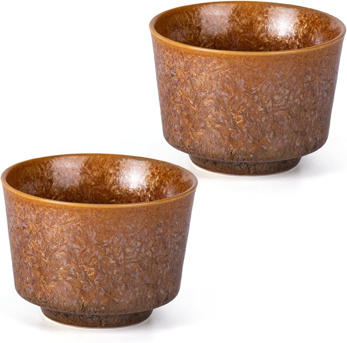 KAMMAK Ceramic Tea & Coffee Cups Set of 2 - Vintage Crystalline Glaze Espresso Mugs, 3.25oz Hand Painted for Afternoon Tea or Coffee, Birthday Gift for Women Men, Crystal Meditation Cup