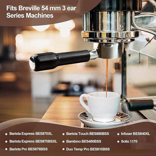 stochastic box 54 mm Bottomless Portafilter with Puck Screen, 3 Ears Espresso Portafilter Compatible with Breville Barista Express Machines,Stainless Steel Por tafilter and ABS Handle for kitchen