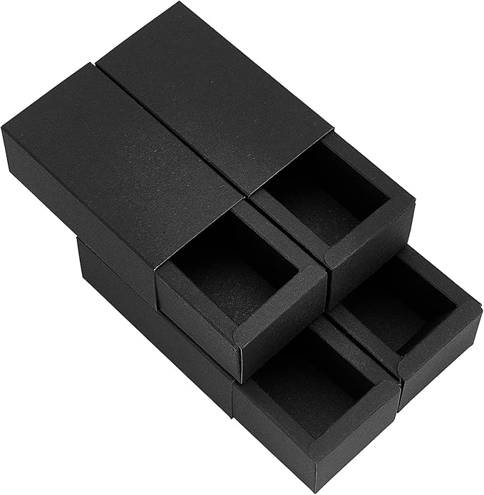 BENECREAT 12PCS Black Kraft Packaging Drawer Box 4x2x1.4 Inch Cardboard Present Box Gift Wrapping Boxes for Lipstick, Small Perfume Essential Oil Bottle