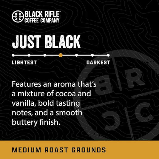 Black Rifle Coffee Company Just Black, 12oz Bag, Ground Coffee Medium Roast - Roasted Blend Made from Arabica Beans - Colombian & Brazilian Beans - Veteran Founded & American Made