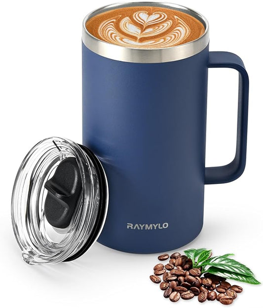 Insulated Coffee Mug 24 oz, Double Wall Stainless Steel Coffee Mug with Lids, Leak-Proof & Detachable Slider Lid for Thorough Clean, Keeps Coffee Cold for 9 Hrs, Suitable for Camp Home Office