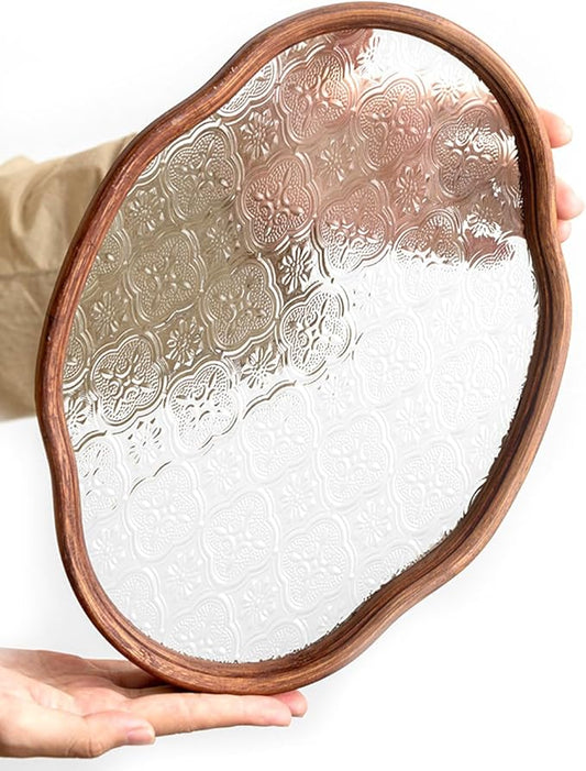 IwaiLoft Glass Serving Tray with The Crabapple Pattern Glass and Walnut for Kitchen Countertop Home Decor for Coffee Table, Also Suitable for Tea Coffee Decorative Trays (Clear,14.5" x 10" x 1")