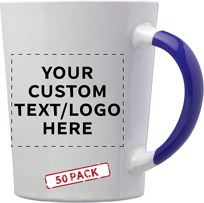 Custom Ceramic Latte Coffee Mugs by Albany 13 oz. Set of 50, Personalized Bulk Pack - Perfect for Coffee, Tea, Espresso, Hot Cocoa, Other Beverages - Cobalt Blue