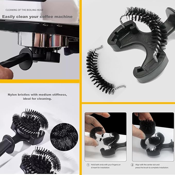 GCFTIFF Espresso Coffee Machine Cleaning Brush Set,Group Head Cleaning Brush,Coffee Portafilter Cleaning Brush,360°Nylon Bristle,Effectively Cleaning, Barista Cleaning Tools,58MM