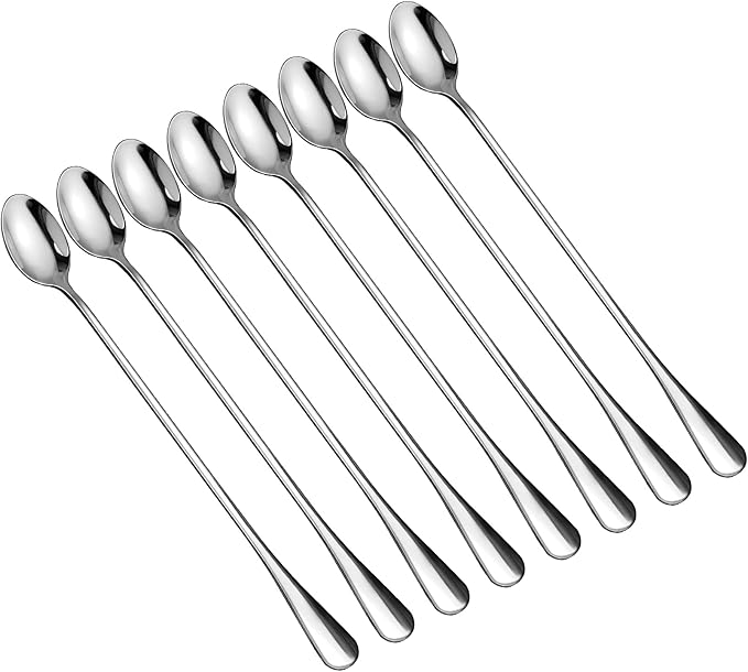 8 Pcs Ice Tea Spoons, 9 Inch Long Handle Iced Teaspoon, Stainless Steel Cocktail Stirring Spoons, Long Coffee Spoon Ice Cream Spoon for Coffee Tea Cocktail Stirring Desserts