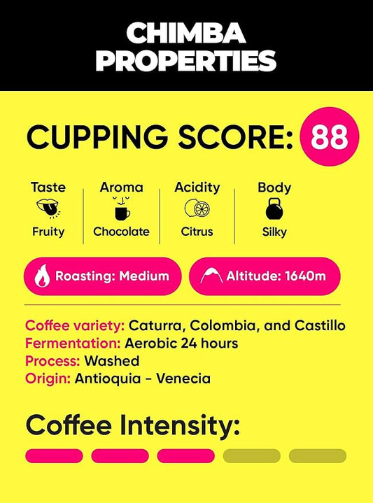 Chimba Single Origin Specialty Coffee 500g: Fresh Colombian Ground Coffee with Medium Roast from Antioquia & Cupping Score 88