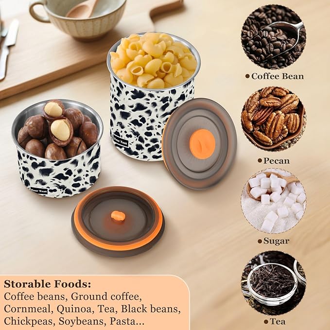 ALAZA Cow Prints Kitten Cats Airtight Coffee Bean Canister Customed 900ml Food Storage Containers with Lids For Gournd, Tea, Sugar, Flour, Rice, Cereal, Candy Cookie Jar