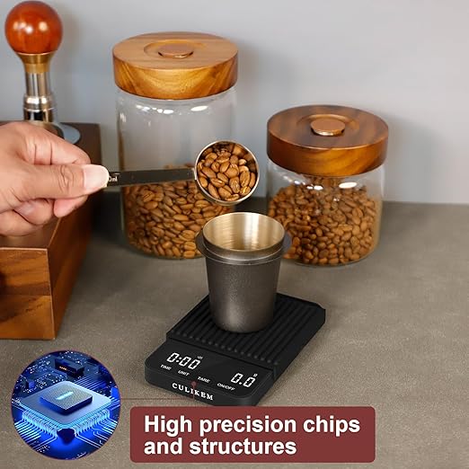 Coffee Espresso Scale with Timer, Kitchen Food Digital Matcha Scale, Rechargeable, Glass Mirror Design, for Barista, 0.3-2000g/0.1g