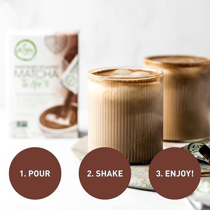 Aiya Japanese Sweetened Roasted Matcha To Go Sticks - Hojicha- Packets of Roasted Japanese Matcha Green Tea, Gluten-Free - For Lattes & Smoothies - 8 Single-Serving Sticks