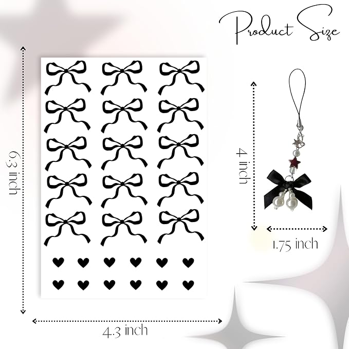 Bows Stickers for Custom Owala Accessories, Heart Decals Transfer Stickers for Water Bottles, Bows Pearl Charms for Owala (Black)