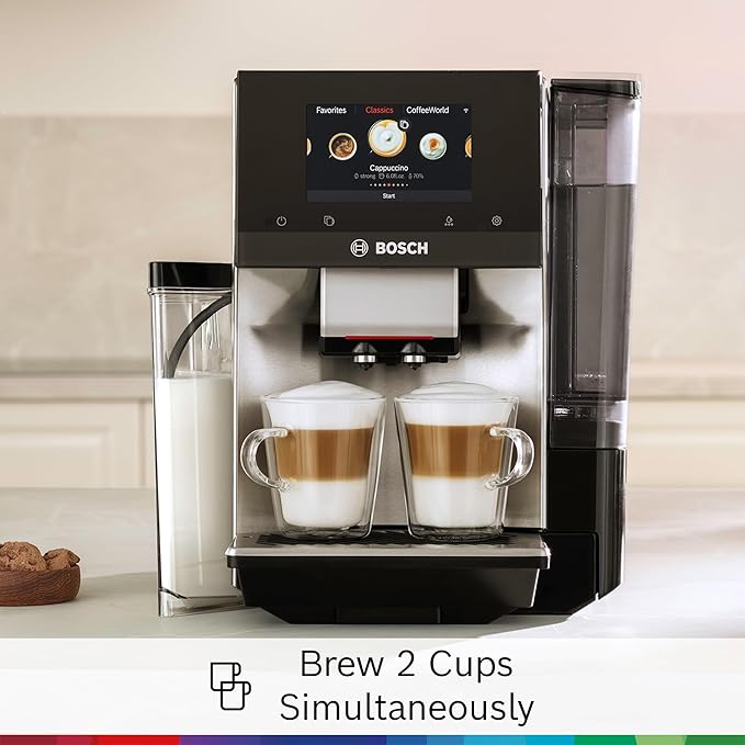 Bosch 800 Series Fully Automatic Espresso and Coffee Machine – 36 Drinks with Coffee World, Cold Brew, Double Cup, Integrated Milk Container, Smart Features, in Stainless Steel TQU60703