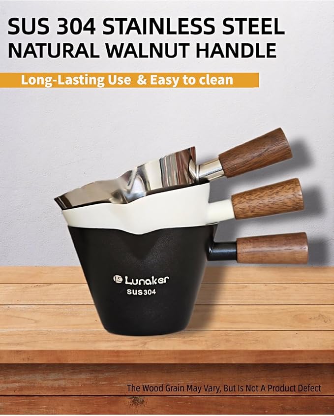Lunaker Espresso Cups - 4OZ Espresso Shot Cup with Wooden Handle -Measuring Cup with Double Spouts - Coffee Bar Accessories, White
