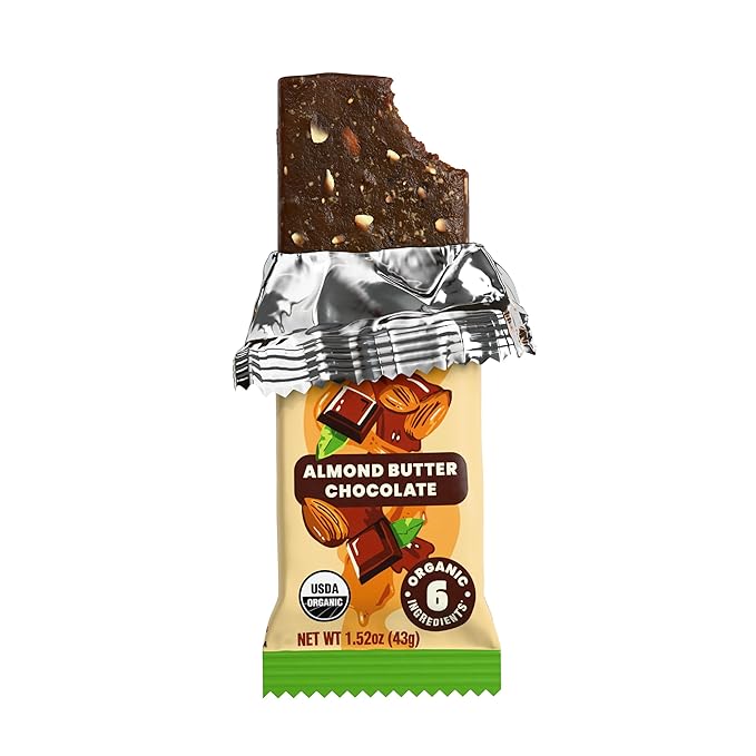 Bearded Brothers, Organic Vegan Protein Energy Bars, Almond Butter Chocolate (12 Pack) - Gluten Free, Paleo, Non GMO, Soy Free, Low Glycemic, No Sugar Added, Whole 30, Fiber (Packaging May Vary)