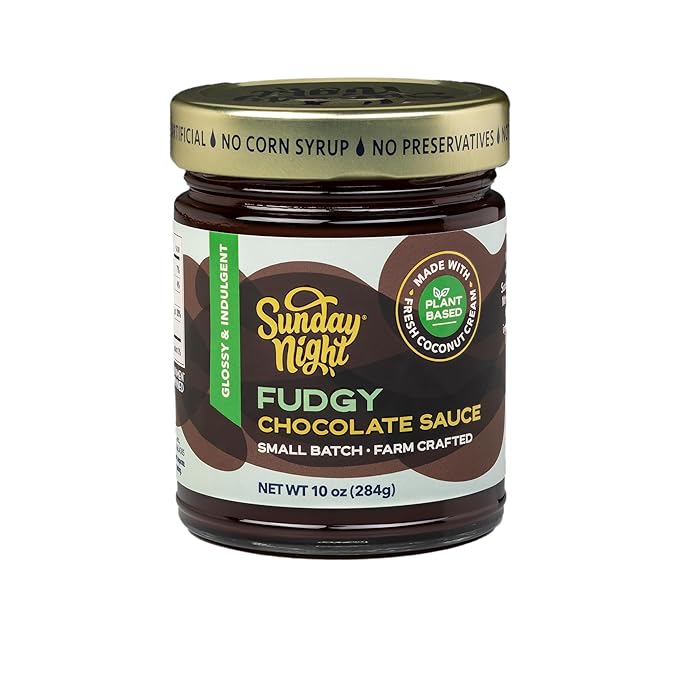Sunday Night Signature Fudgy Chocolate Sauce - Luxury Chocolate Gift, Smooth Plant-Based, Dairy Free, Gluten-Free, Vegan- Friendly, Pure Clean Ingredients, No Artificial Preservatives - 10oz