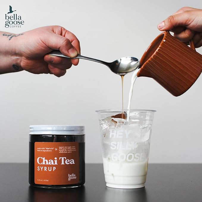 Bella Goose Chai Tea Syrup for Coffee (16oz) - Homemade Chai Tea Latte Syrup with Pure Cane Sugar, Vanilla & Spices - No Artificial Flavors, Oils or Dyes Syrups for Coffee Drinks, 32 Servings