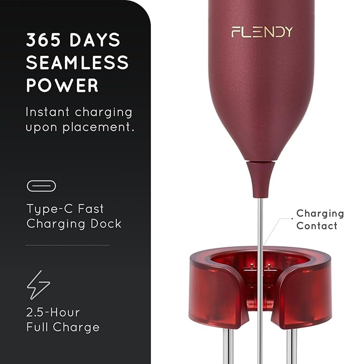 Rechargeable Milk Frother Handheld, Coffee Frother Handheld with USB-C Charging Stand, Electric Drink Mixer Handheld, Mini Electric Whisk Frother for Coffee, Matcha, etc