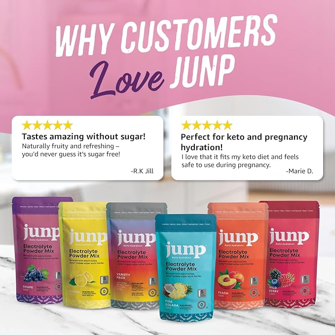 JUNP Sugar Free Electrolytes Powder Packets for Water Salt & Potassium Instant Hydration Packets, Zero Calorie No Carbs No Sugar Electrolyte Drink Mix Sticks, Keto Friendly, Vine Ripened Grape 5 Pack