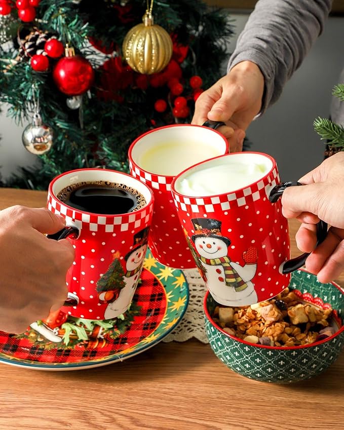 HASENSE Coffee Mugs Set of 4, 16 Oz Festive Holiday Cups for Cocoa & Latte with Big Handle, Large Modern Ceramic Coffee Mugs Microwave & Dishwasher Safe, Ideal Christmas Gift