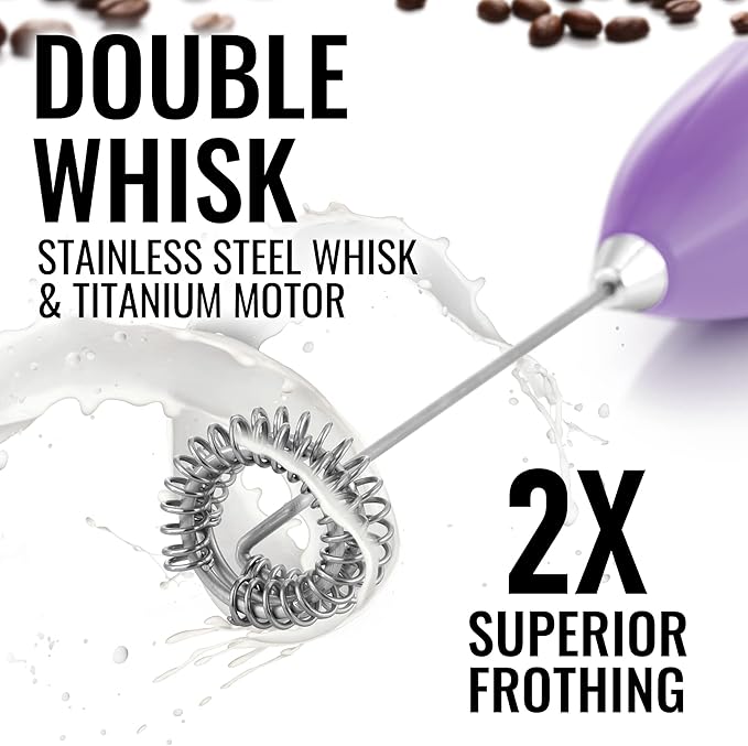 Milk Boss Double Whisk Milk Frother for Coffee With Upgraded Holster Stand - Coffee Frother Handheld - Electric Handheld Foam Maker - Hand Mixer for Latte, Matcha - Electric Whisk (Galaxy)