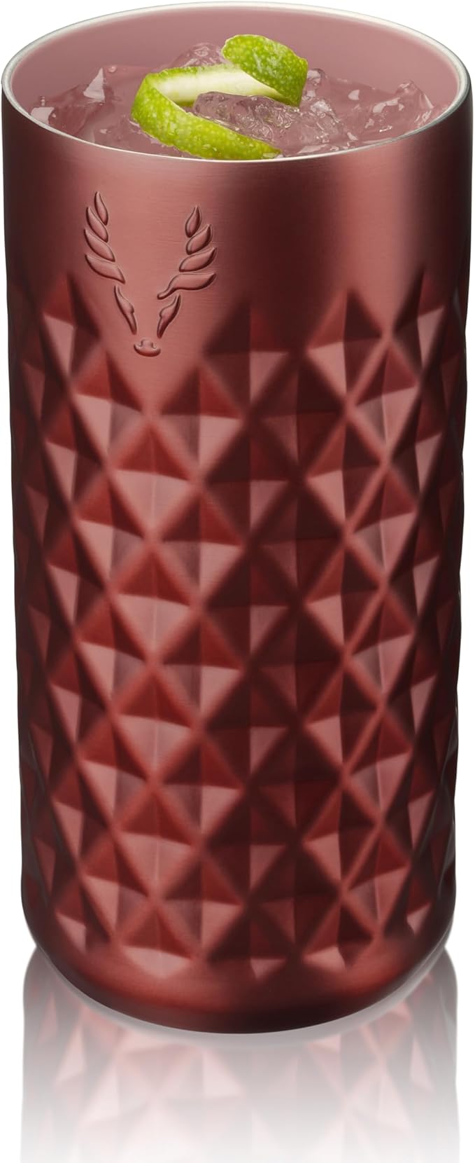 Viski Paragon Stainless Steel Highball Tumbler Cup with Lid, Insulated Ceramic Lined Metal Cocktail Glass for Patio, Outdoor Party, Wedding Gifts, Drink Lover Gifts, 16 oz Set of 1, Vintage Rose