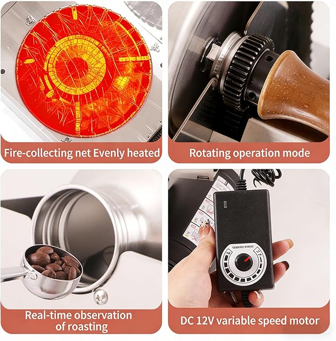 Coffee Roaster Machine for Home Use，Drum Coffee Bean Roaster, Roasting Time 10-20 Min, with Speed Controller, Stainless Steel Electric Peanut Roaster for Home, Commercial Restaurantfor