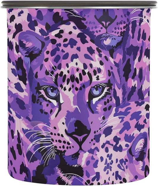 ALAZA Purple Leopard Print Airtight Coffee Bean Canister 500ml Food Storage Containers with Lids For Gournd, Tea, Sugar, Flour, Rice, Cereal, Candy Cookie Jar