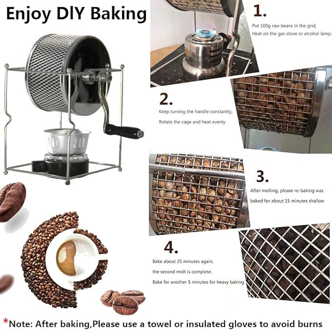 Coffee Roaster Machine for Home Use, Coffee Bean Roaster, Peanut Bean Roasting Machine with Stainless Steel Rollers with Handle, Small Roller Roaster for Coffee Lovers, DIY Enthusiasts