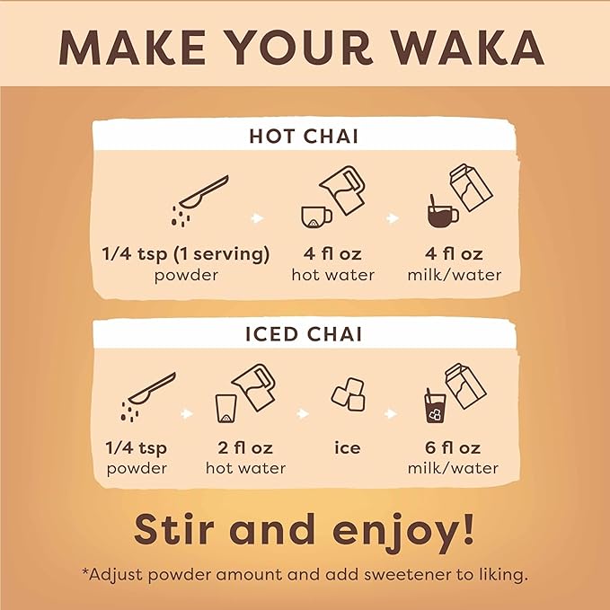 Waka Vanilla Chai Tea Powder Mix - 100% Tea Leaves from India, Natural Spices, Unsweetened Vegan Tea Powder - No Sugar, No Additives, Up to 195 Cups (4.5oz Pouch, 195 Servings)