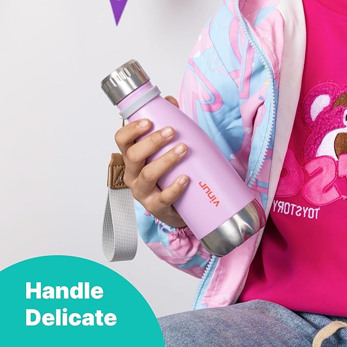 VINUR Small Water Bottle- 9 oz Stainless Steel Vacuum Insulated Leak Proof Water Bottle for kids Travel-Cola Shape Reusable Flask with Carry Rope for Girl, Teal