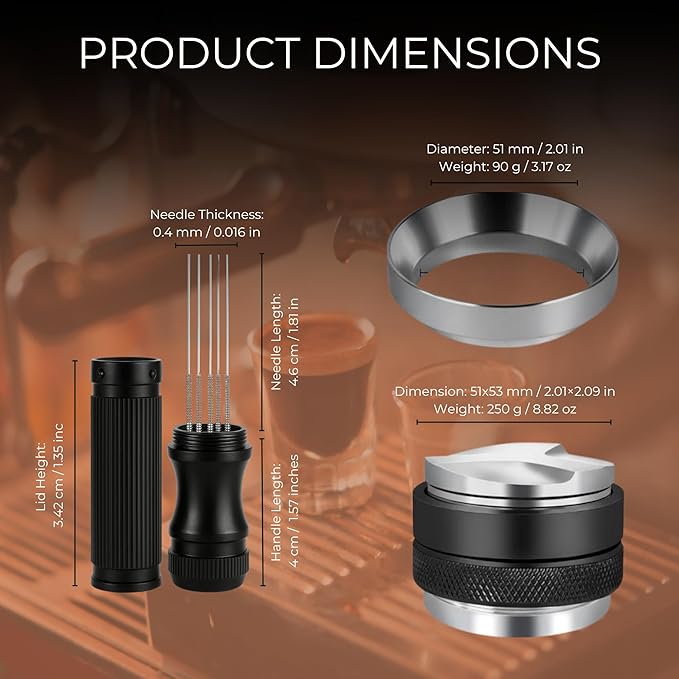 Espresso Accessories Kit – Coffee Distributor & Tamper Leveler Set with WDT Tool and Dosing Funnel | Barista Espresso Tamper Kit Fits 51mm Espresso Machines & Portafilters