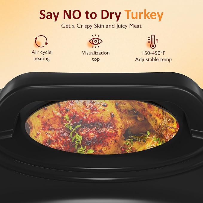 Sunvivi Electric Roaster, 26 Quart Electric Roaster Oven with Glass Lid, Turkey Roaster Oven Buffet with Self-Basting Lid, Removable Pan, Cool-Touch Handles, Blue